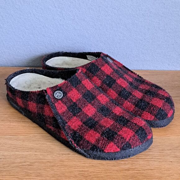Birkenstock Zermatt Women’s 40 US 9 Plaid Red Wool Shearling Lined Slippers - Picture 1 of 10